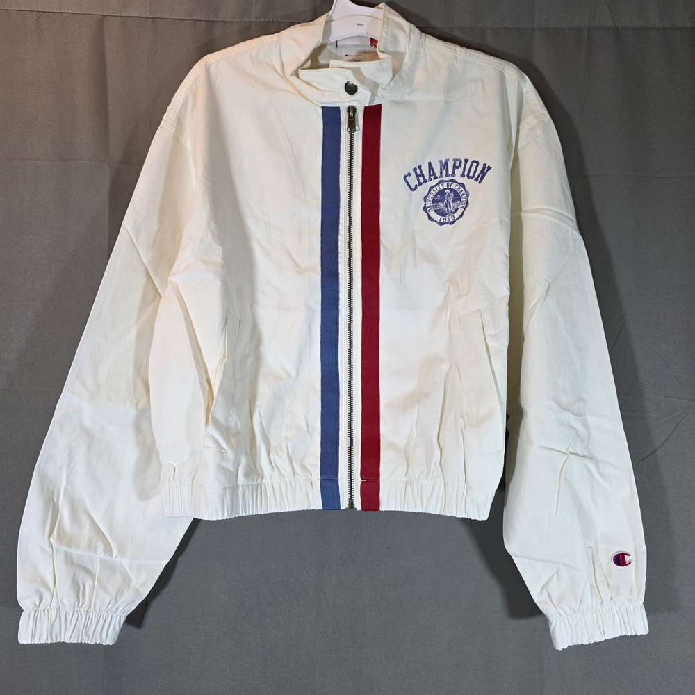Champion Womens Campus Layering Piece Jacket Unbleached Cotton White Medium NEW